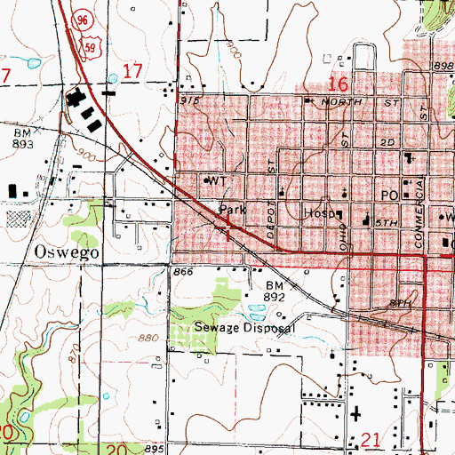 Topographic Map of Labette County Ambulance Service, KS