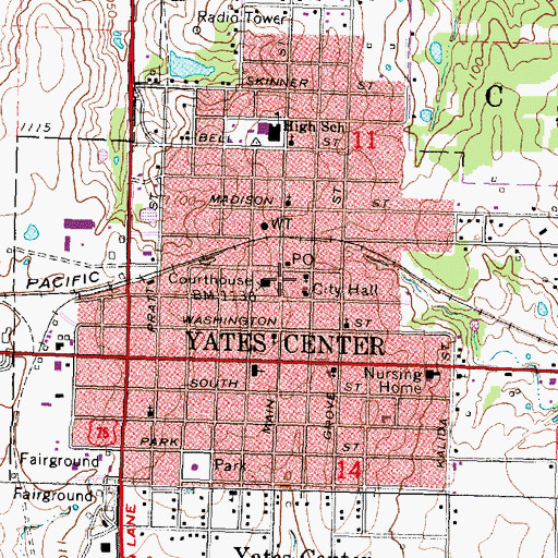 Topographic Map of Woodson County Ambulance Service, KS
