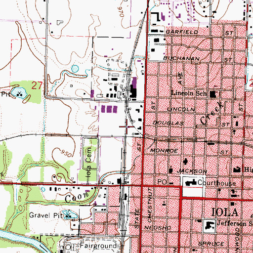 Topographic Map of Allen County Emergency Medical Services Headquarters, KS