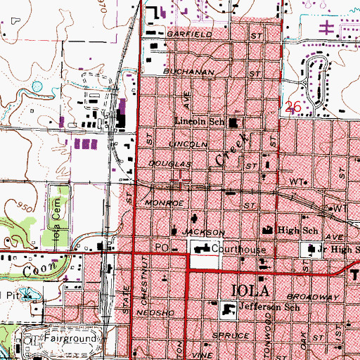 Topographic Map of Iola Emergency Medical Services, KS