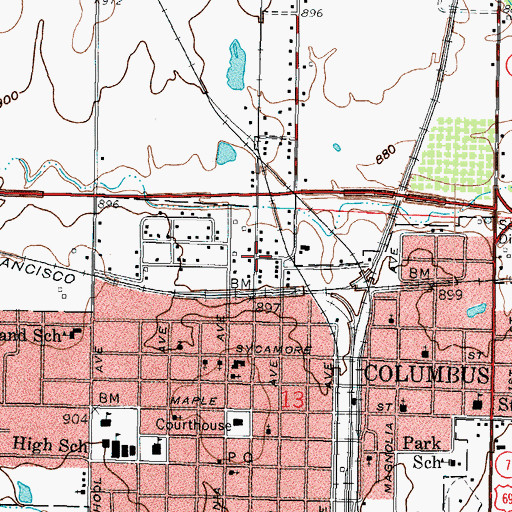 Topographic Map of Cherokee County Ambulance Association Columbus Station, KS