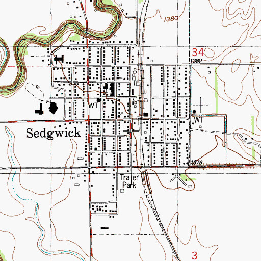 Topographic Map of City of Sedgwick Volunteer Ambulance Department, KS