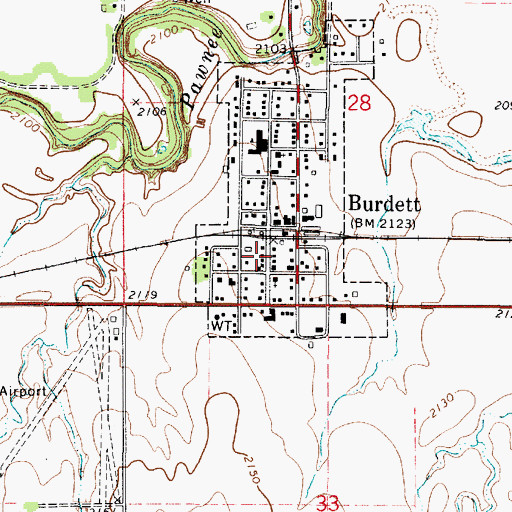 Topographic Map of City of Burdett Emergency Medical Services, KS