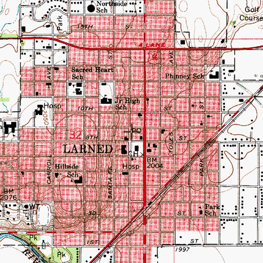 Topographic Map of Larned Emergency Medical Services, KS