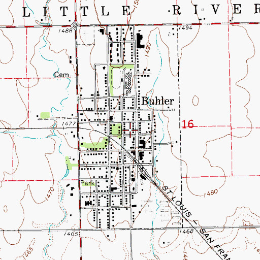 Topographic Map of Buhler Ambulance Service, KS