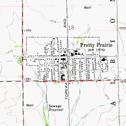 Topographic Map of Pretty Prairie Ambulance Service, KS