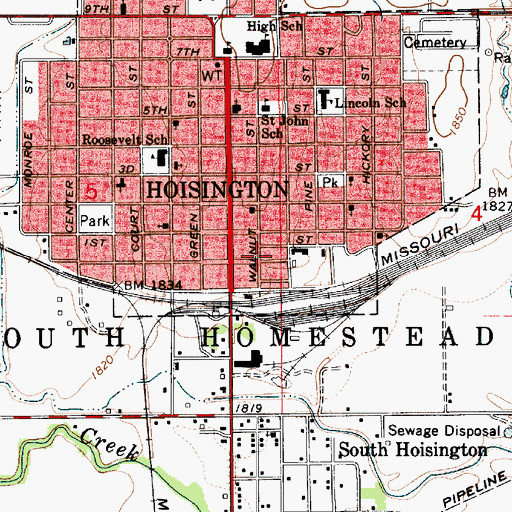 Topographic Map of Hoisington Emergency Medical Services, KS