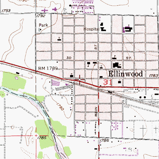 Topographic Map of Ellinwood Emergency Medical Services, KS