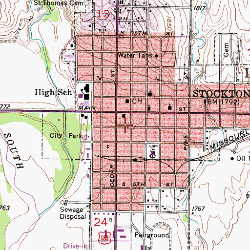 Topographic Map of Stockton Ambulance Service, KS