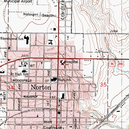 Topographic Map of Norton County Emergency Medical Services, KS