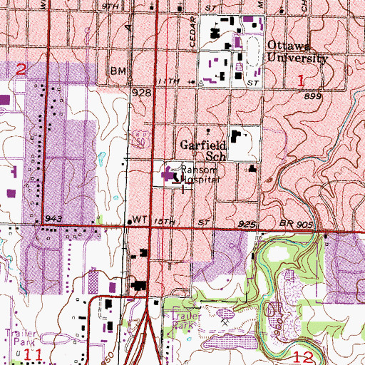 Topographic Map of Franklin County Emergency Medical Services Station 1, KS