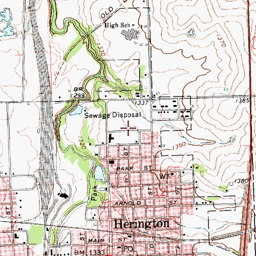 Topographic Map of Dickinson County Emergency Medical Services Herington, KS