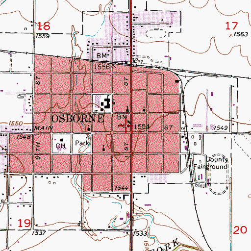 Topographic Map of Osborne County Emergency Medical Services, KS