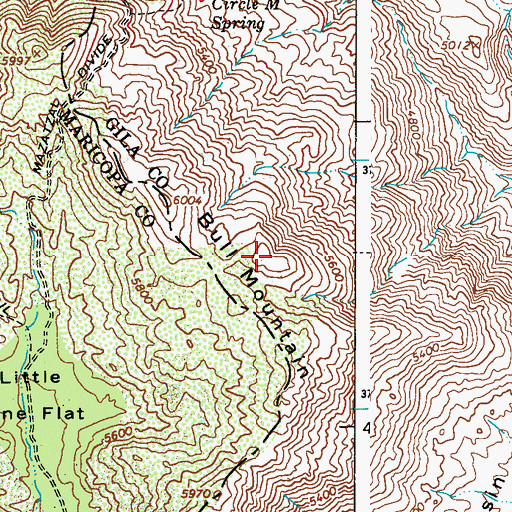 Topographic Map of Bull Mountain, AZ