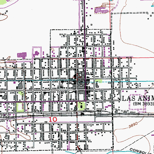 Topographic Map of Las Animas Police Department, CO