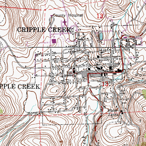 Topographic Map of Cripple Creek Police Department, CO