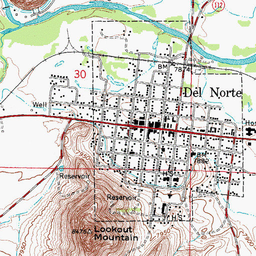 Topographic Map of Del Norte Police Department, CO