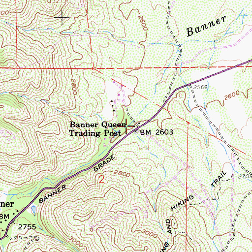 Topographic Map of Banner Queen Trading Post, CA