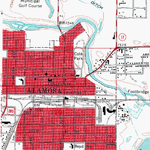 Topographic Map of Alamosa Police Department, CO