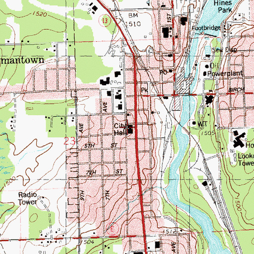 Topographic Map of Park Falls Fire Department, WI