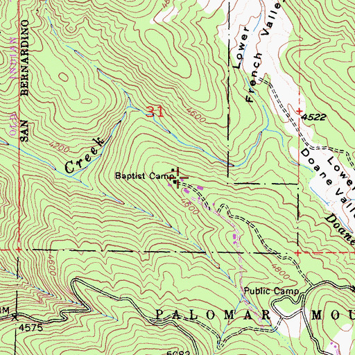 Topographic Map of Baptist Camp, CA