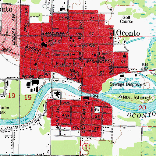 Topographic Map of Oconto Fire and Rescue Department, WI