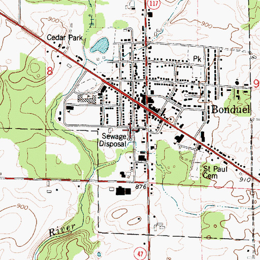 Topographic Map of Bonduel Area Fire Department, WI