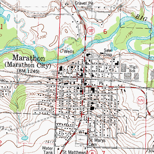 Topographic Map of Marathon City Fire Department, WI