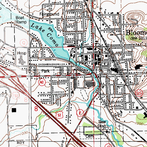 Topographic Map of Bloomer Volunteer Fire Department, WI