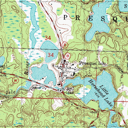 Topographic Map of Presque Isle Volunteer Fire Department, WI