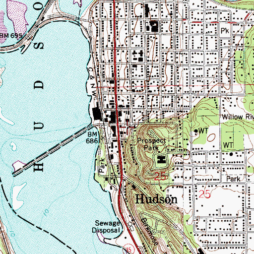 Topographic Map of Hudson Fire Department, WI