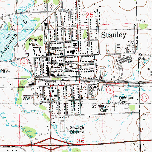 Topographic Map of Stanley Volunteer Fire Department, WI