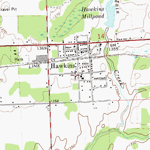 Topographic Map of Hawkins Volunteer Fire Department, WI