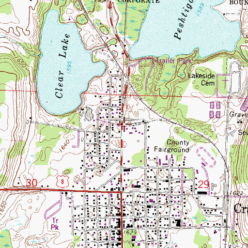 Topographic Map of Crandon Fire Department, WI