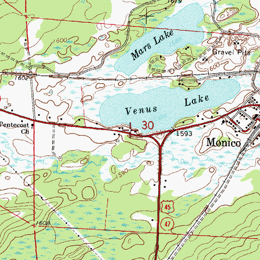 Topographic Map of Monico Volunteer Fire Department, WI