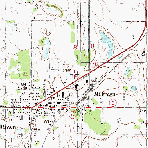 Topographic Map of Milltown Volunteer Fire Department, WI
