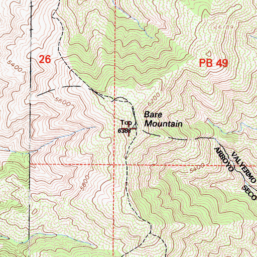 Topographic Map of Bare Mountain, CA