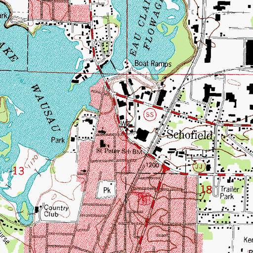 Topographic Map of Schofield Fire Department, WI