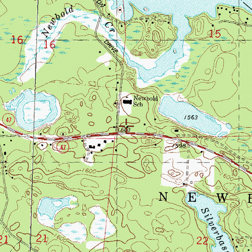 Topographic Map of Newbold Volunteer Fire Department, WI