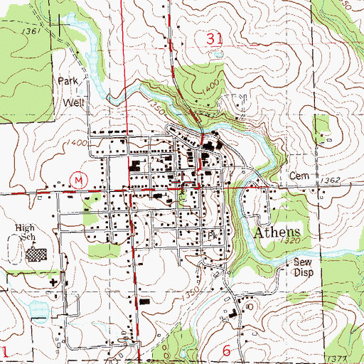 Topographic Map of Athens Area Fire and Ambulance, WI