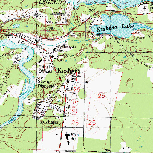 Topographic Map of Keshena Village Fire Department, WI