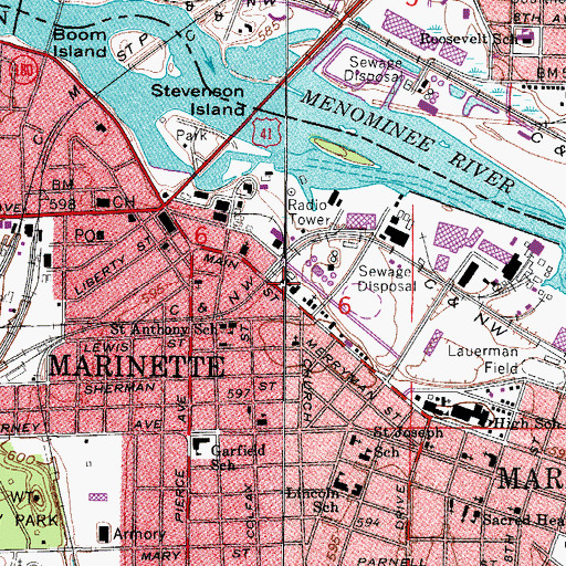 Topographic Map of Marinette Fire Department, WI