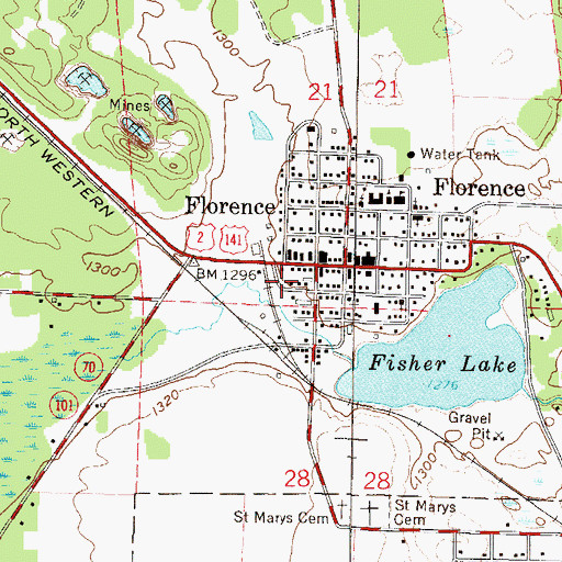 Topographic Map of Florence Fire Department, WI