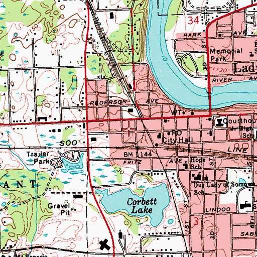 Topographic Map of Ladysmith Fire and Rescue Department, WI