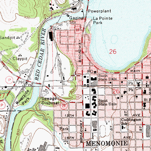 Topographic Map of Menomonie Fire Department - Station 1, WI