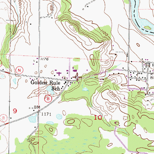Topographic Map of Aurora Volunteer Fire Department, WI