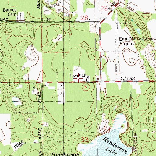 Topographic Map of Barnes Fire Department, WI