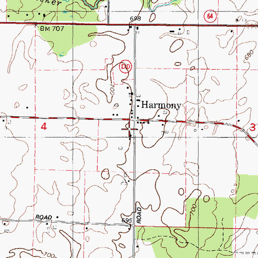 Topographic Map of Grover - Porterfield Fire Department, WI