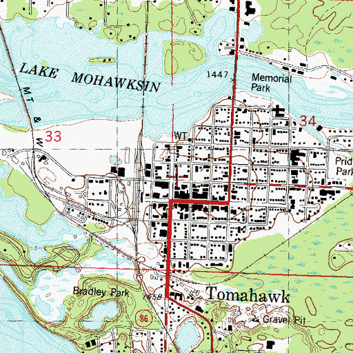 Topographic Map of Tomahawk Fire Department, WI