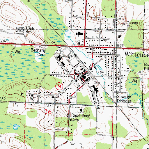 Topographic Map of Wittenberg Fire Department, WI